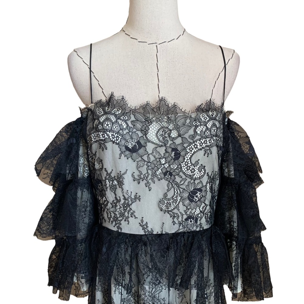 Lovely Alexa Chung Black Lace Tiered Off Shoulder Dress US 12 Party Wedding - Picture 2 of 10